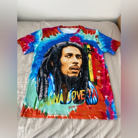 BOB MARLEY "I WANNA LOVE YA" Tie Dye Colourful T-Shirt in Large - Picture 2 of 8